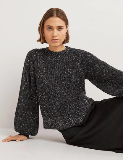 Chunky Ribbed Sweater-Black Sparkle