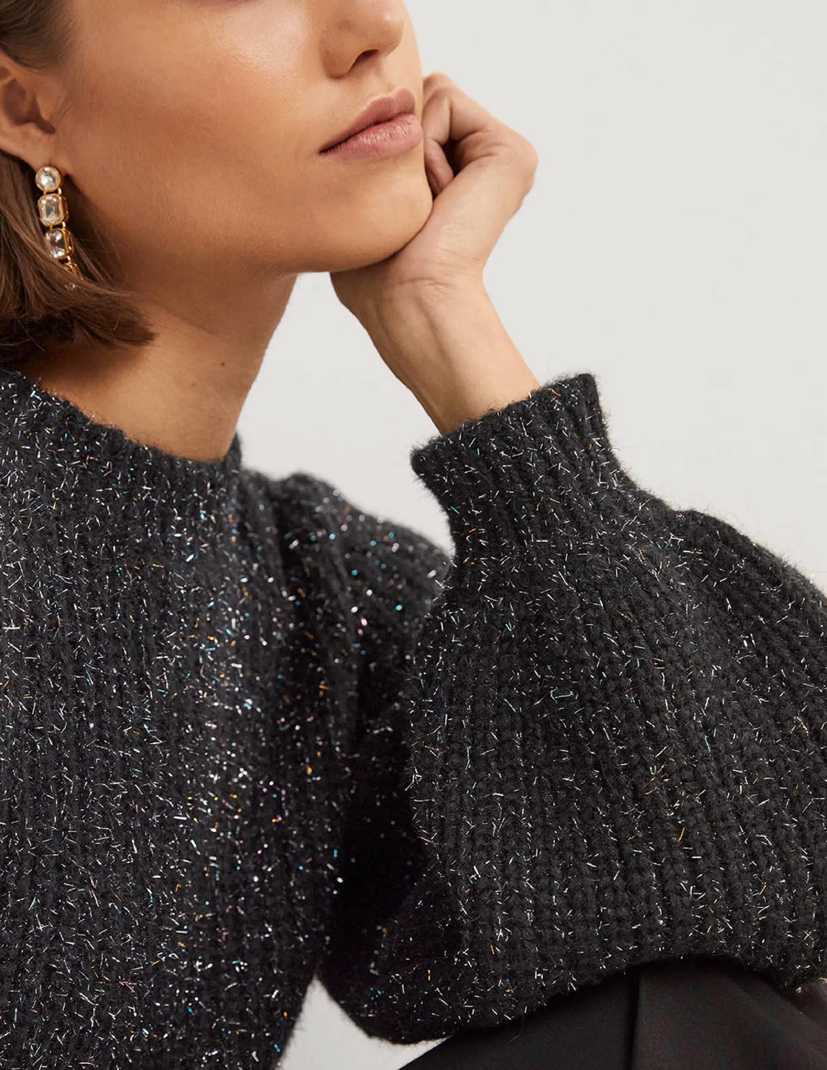 Chunky Ribbed Sweater-Black Sparkle