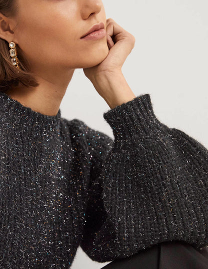 Chunky Ribbed Sweater-Black Sparkle