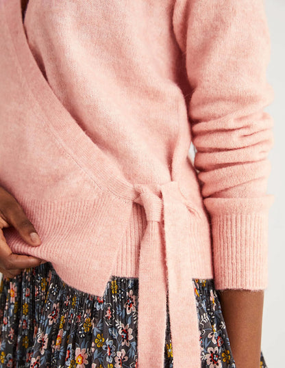 Fluffy Wrap Cardigan-Pink Frosting