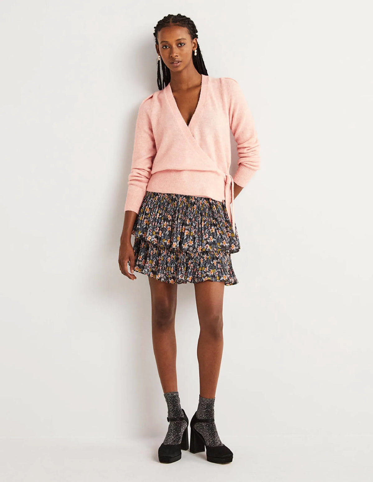 Fluffy Wrap Cardigan-Pink Frosting