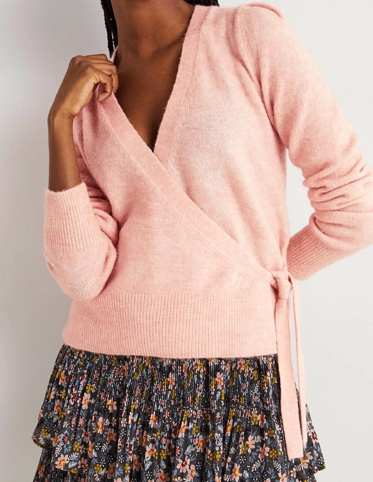 Fluffy Wrap Cardigan-Pink Frosting
