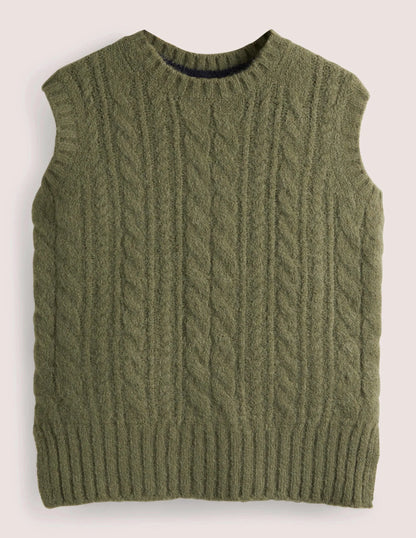 Relaxed Cable Sweater Vest-Kale Green