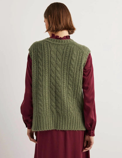 Relaxed Cable Sweater Vest-Kale Green