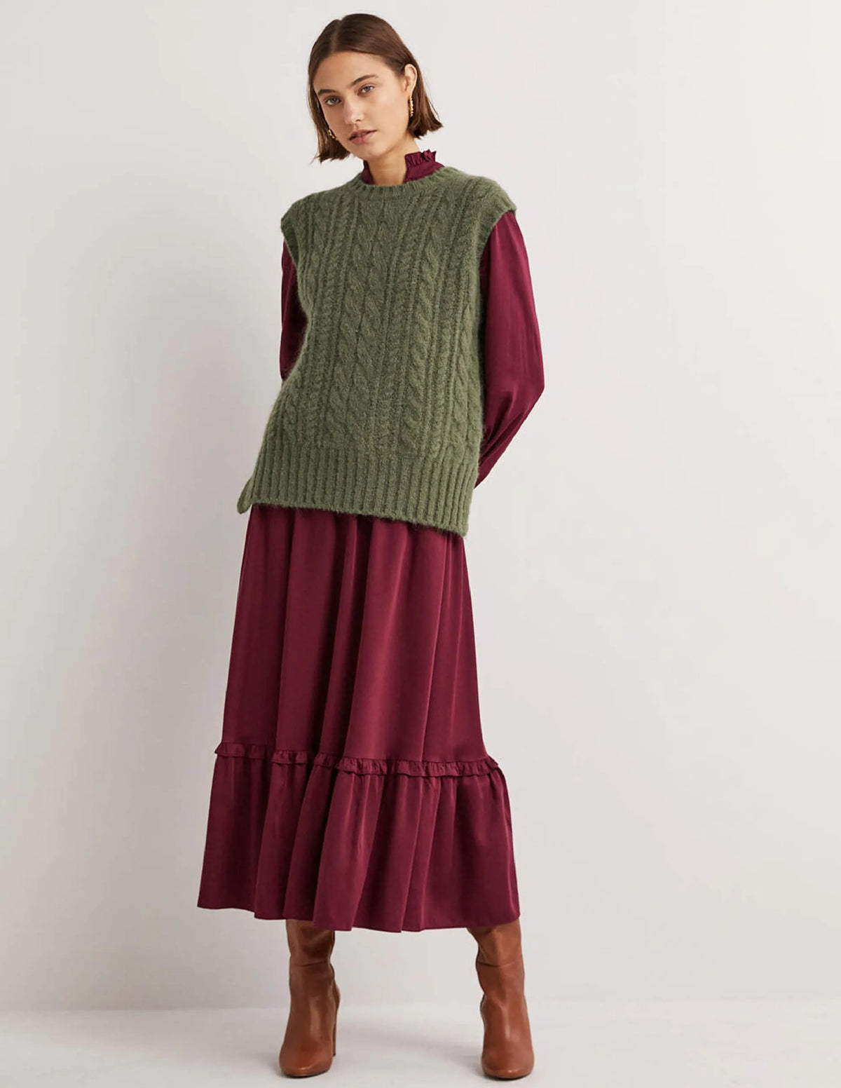 Relaxed Cable Sweater Vest-Kale Green