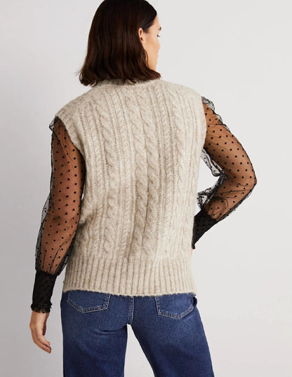 Relaxed Cable Sweater Vest-Chinchilla Melange