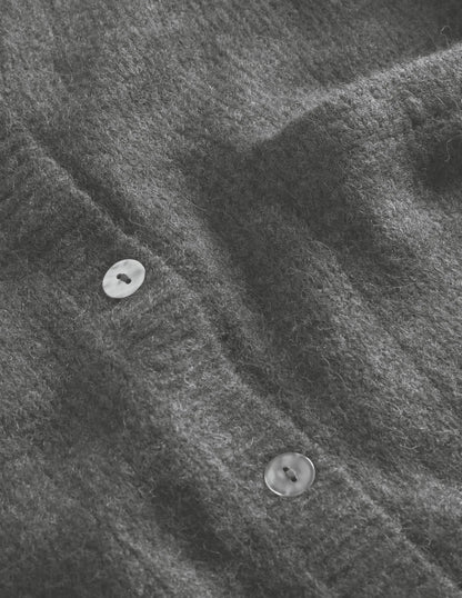 Long Fluffy Cardigan-Charcoal Melange