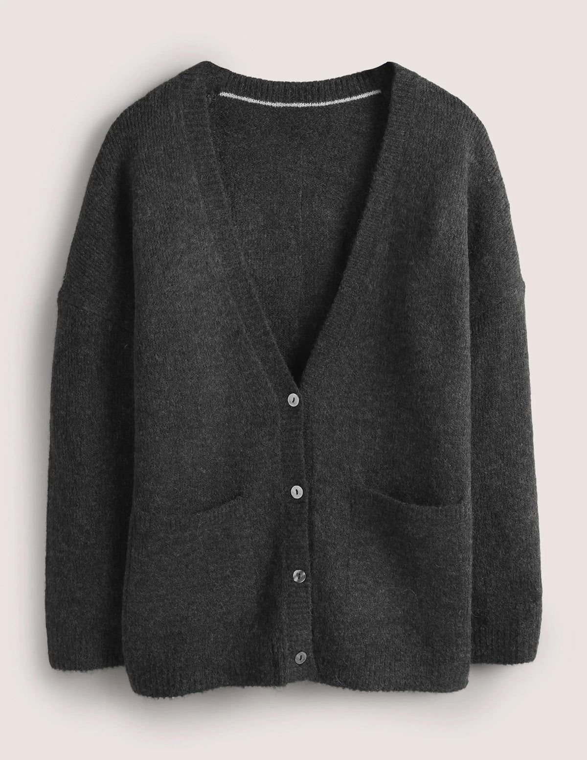 Long Fluffy Cardigan-Charcoal Melange