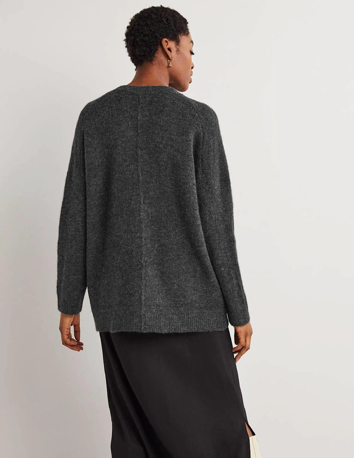 Long Fluffy Cardigan-Charcoal Melange