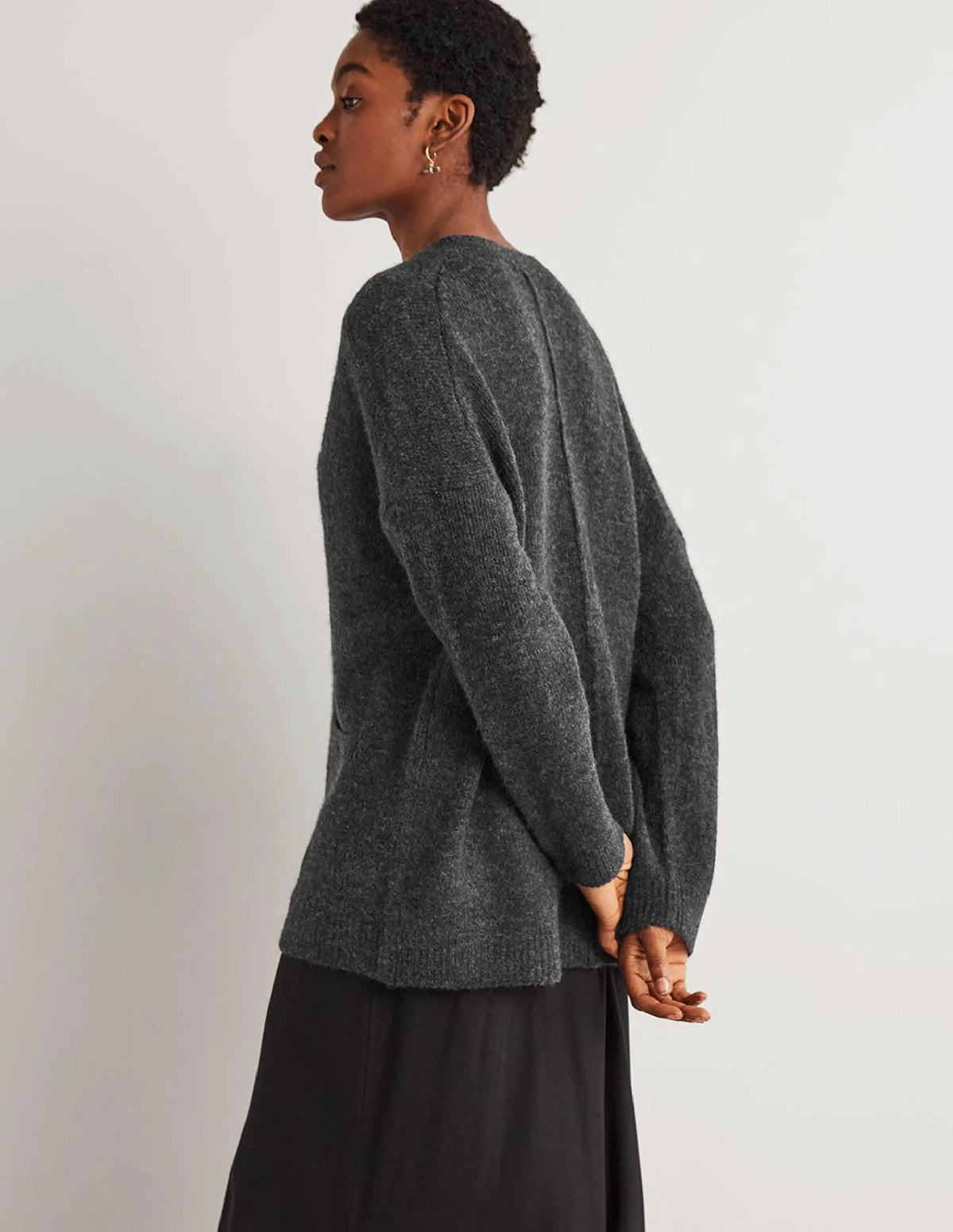 Long Fluffy Cardigan-Charcoal Melange