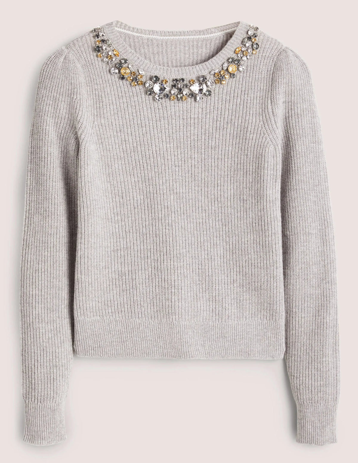 Embellished Stitch Sweater-Grey, Embellished Collar