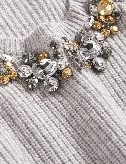 Embellished Stitch Sweater-Grey, Embellished Collar