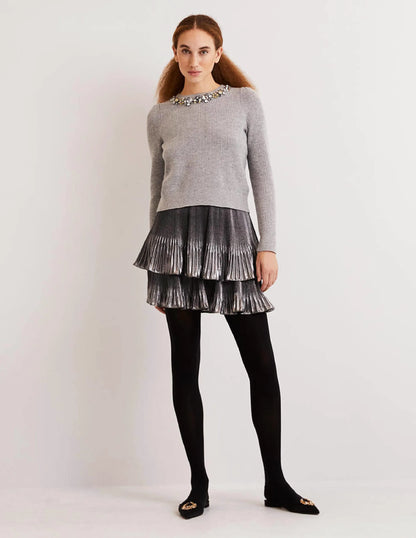 Embellished Stitch Sweater-Grey, Embellished Collar