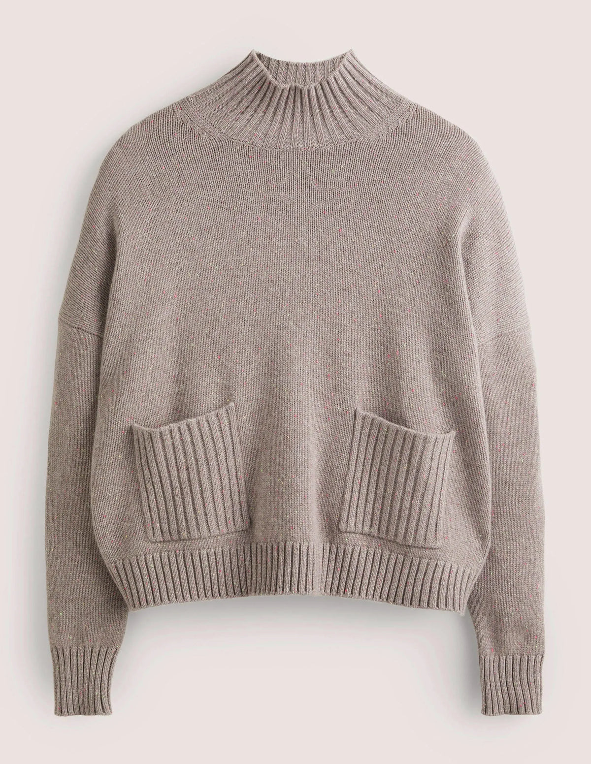 Cashmere High Neck Sweater-Grey, Multi Nep