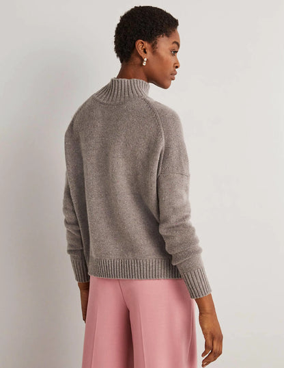 Cashmere High Neck Sweater-Grey, Multi Nep