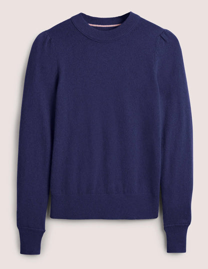 Cashmere Puff Shoulder Sweater-Navy