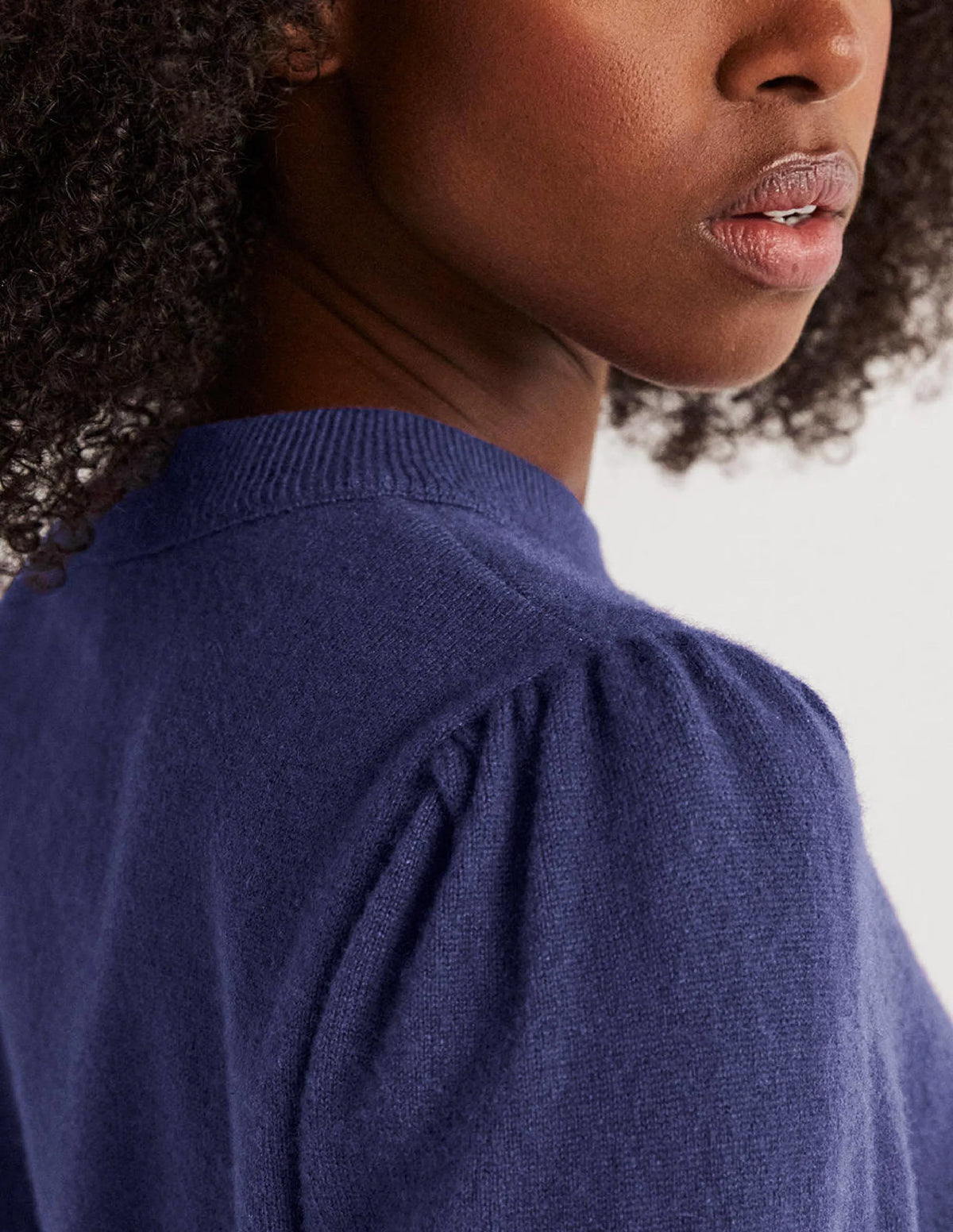 Cashmere Puff Shoulder Sweater-Navy