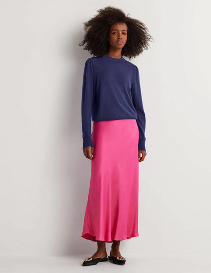 Cashmere Puff Shoulder Sweater-Navy