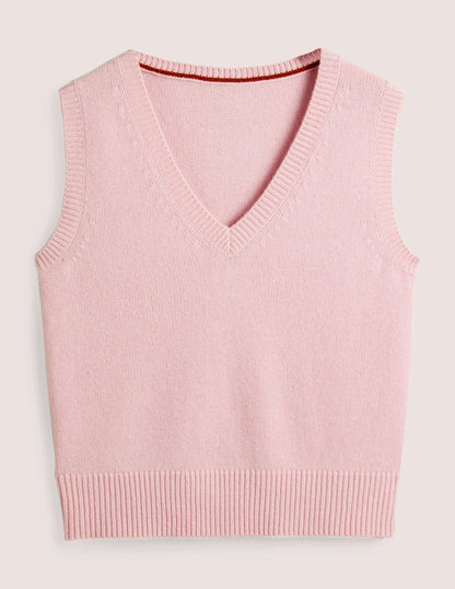 Cashmere V-Neck Sweater Vest-Coconut Ice Pink