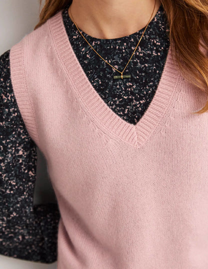 Cashmere V-Neck Sweater Vest-Coconut Ice Pink