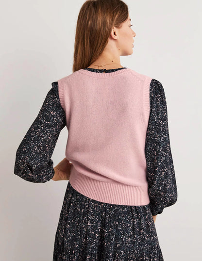Cashmere V-Neck Sweater Vest-Coconut Ice Pink