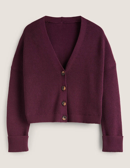 Turn Back Rib Cardigan-Berry