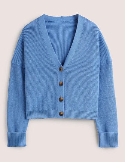 Turn Back Rib Cardigan-Riviera Blue