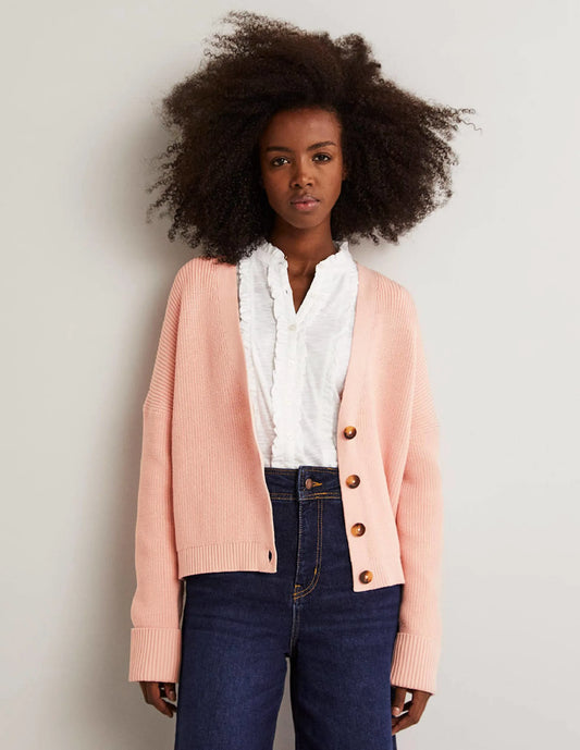 Turn Back Rib Cardigan-Pink Frosting