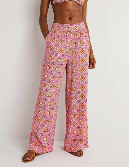 Grace Crinkle Wide Leg Pants-Milkshake, Paradise Garden