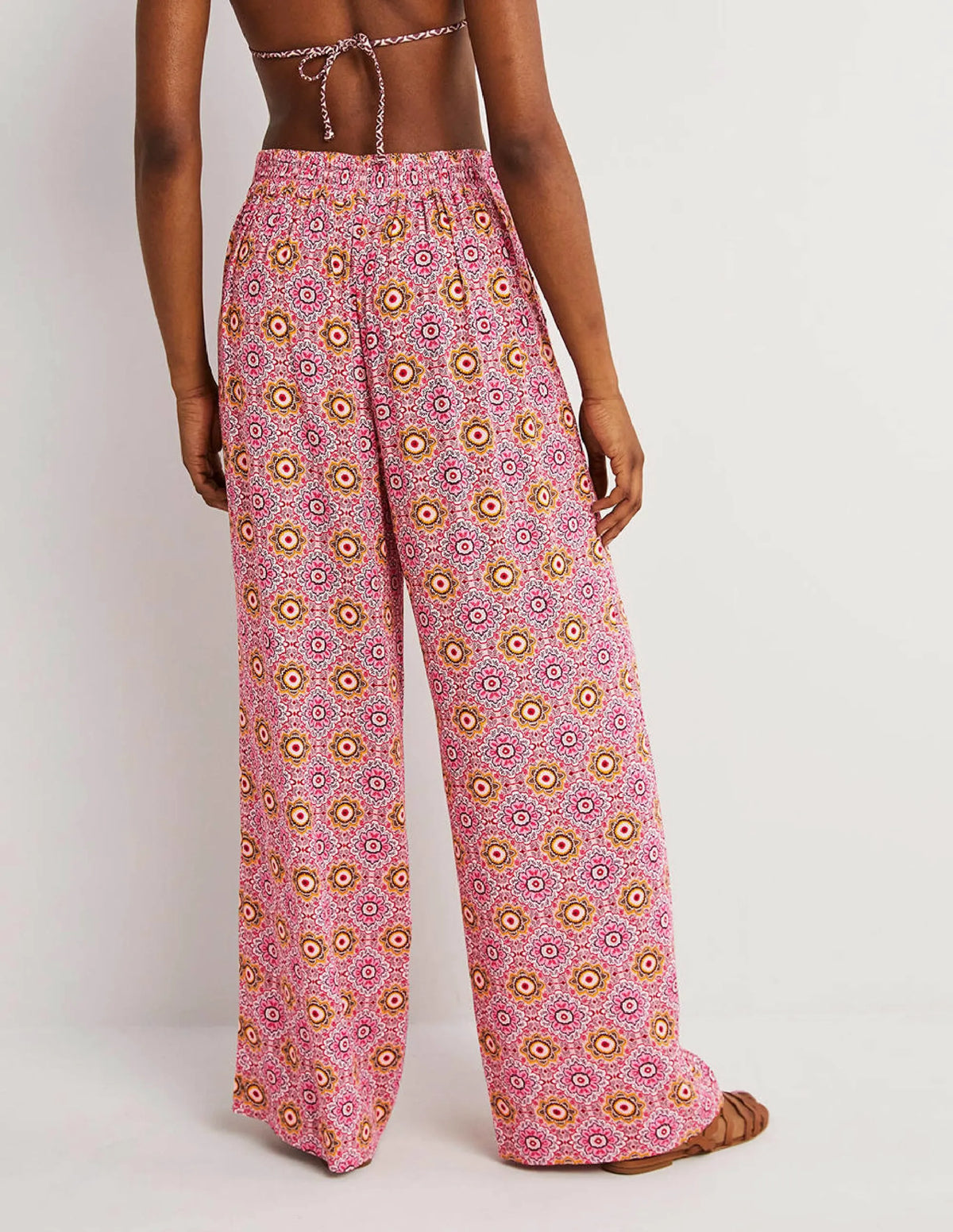 Grace Crinkle Wide Leg Pants-Milkshake, Paradise Garden