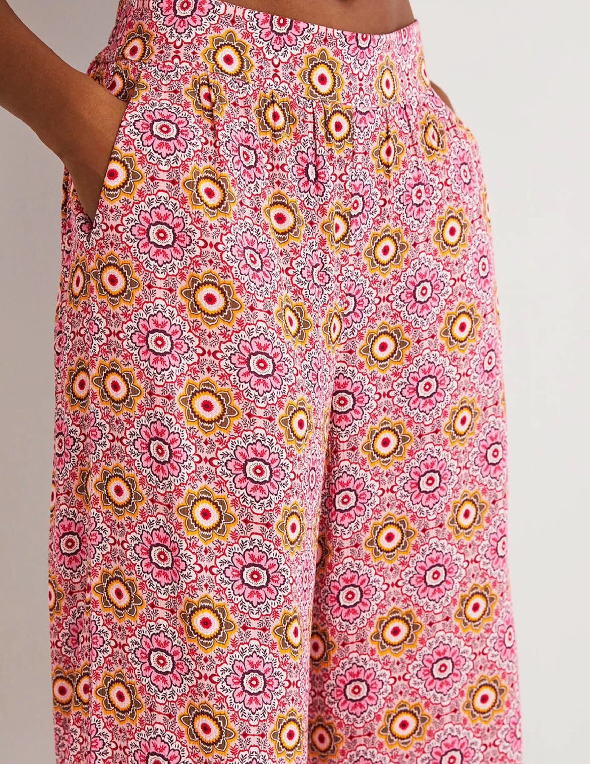 Grace Crinkle Wide Leg Pants-Milkshake, Paradise Garden