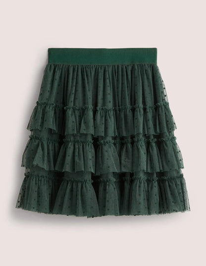 Ruffle Tulle Mini Skirt-Onyx Green