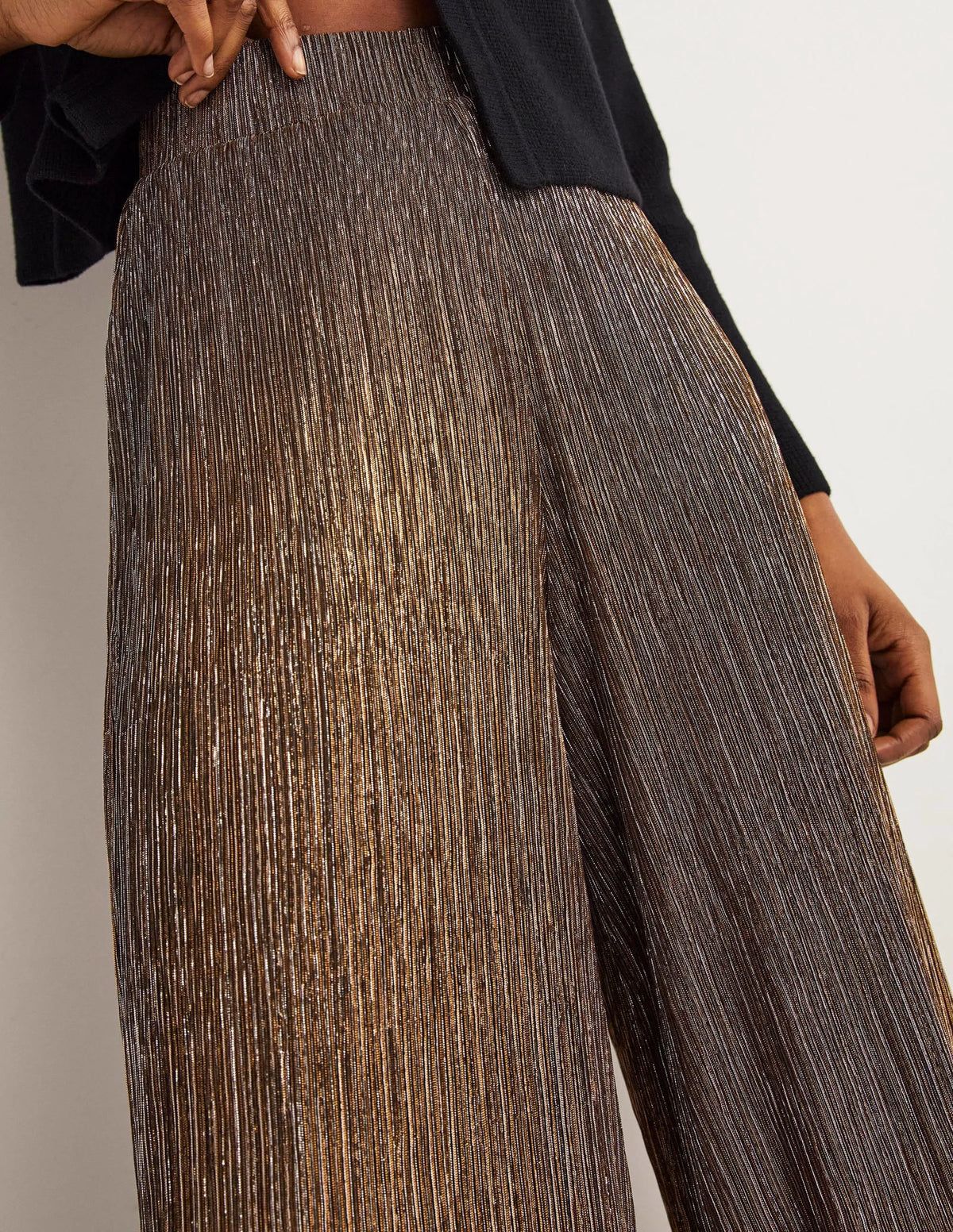 Metallic Palazzo Pants-Gold, Black Lurex