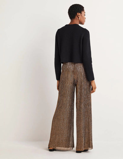 Metallic Palazzo Pants-Gold, Black Lurex