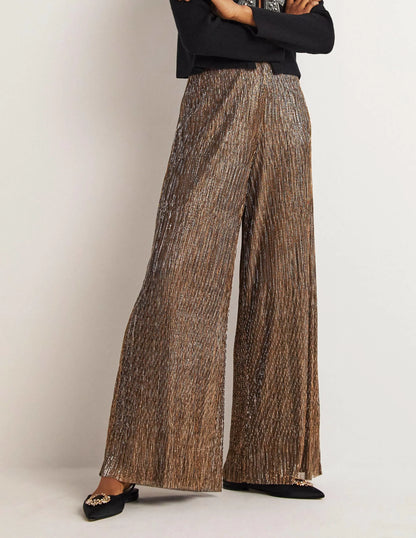 Metallic Palazzo Pants-Gold, Black Lurex