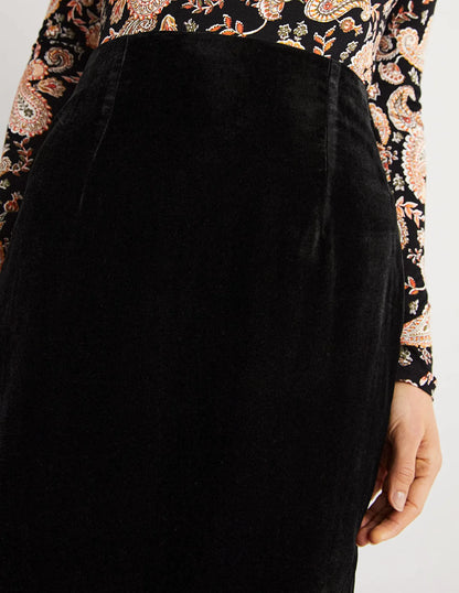 Velvet Party Maxi Skirt-Black