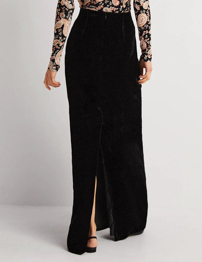 Velvet Party Maxi Skirt-Black