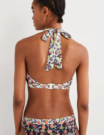 Ithaca Halter Bikini Top-Nero, Opulent Leaf
