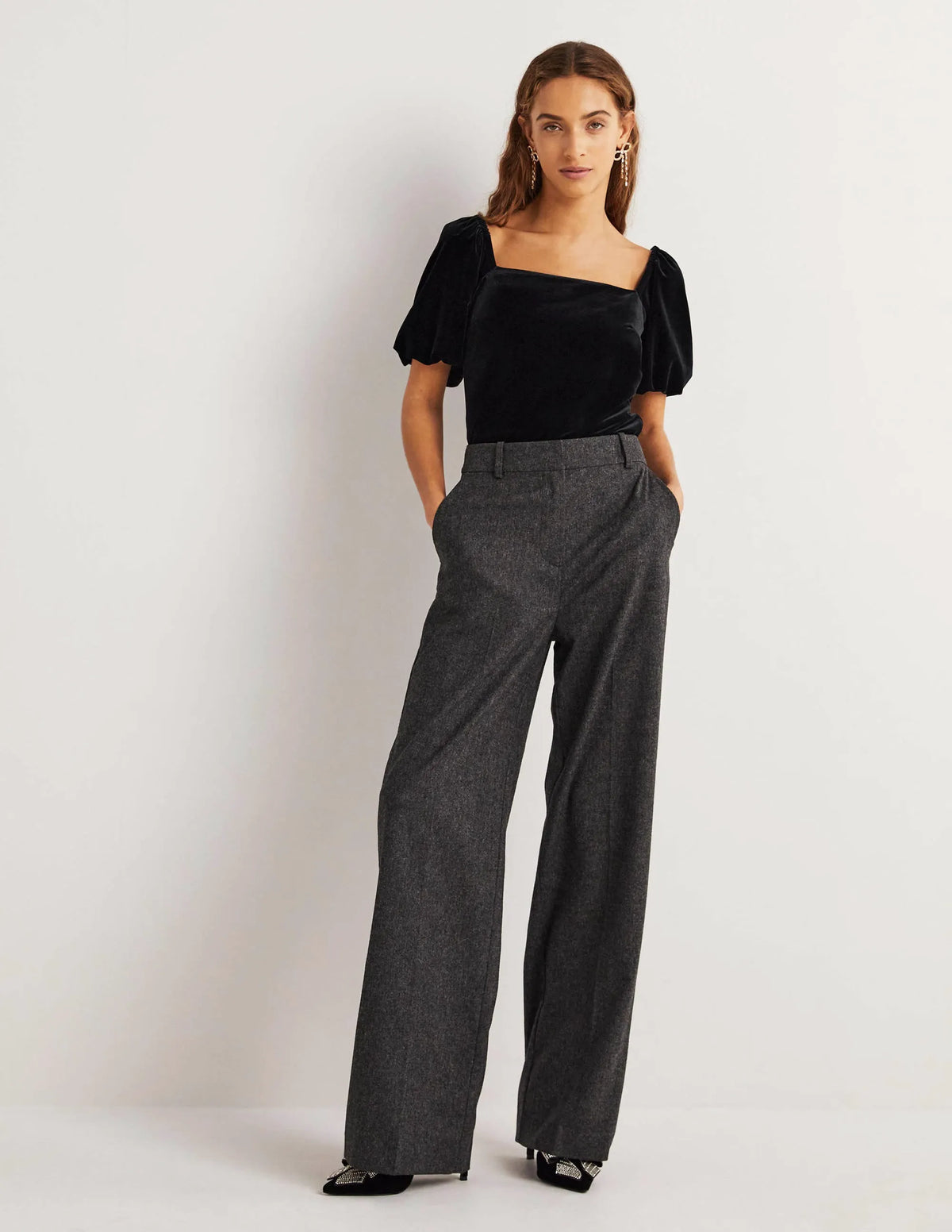 Square Neck Velvet Top-Black