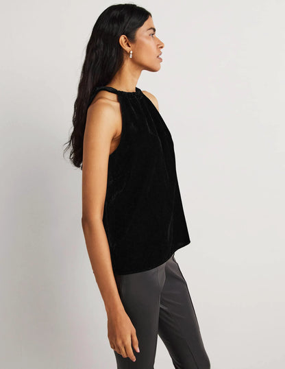 Velvet Halterneck Top-Black