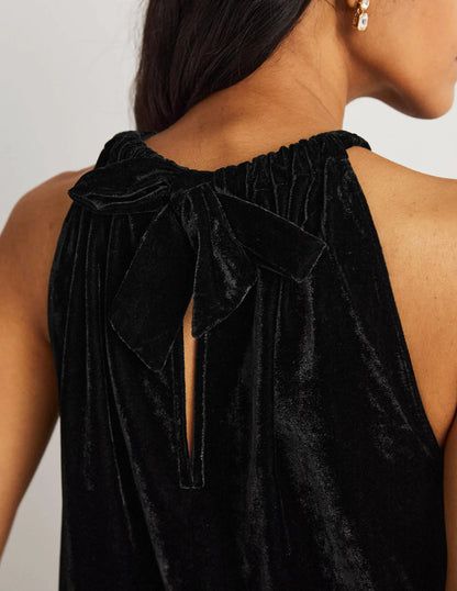 Velvet Halterneck Top-Black