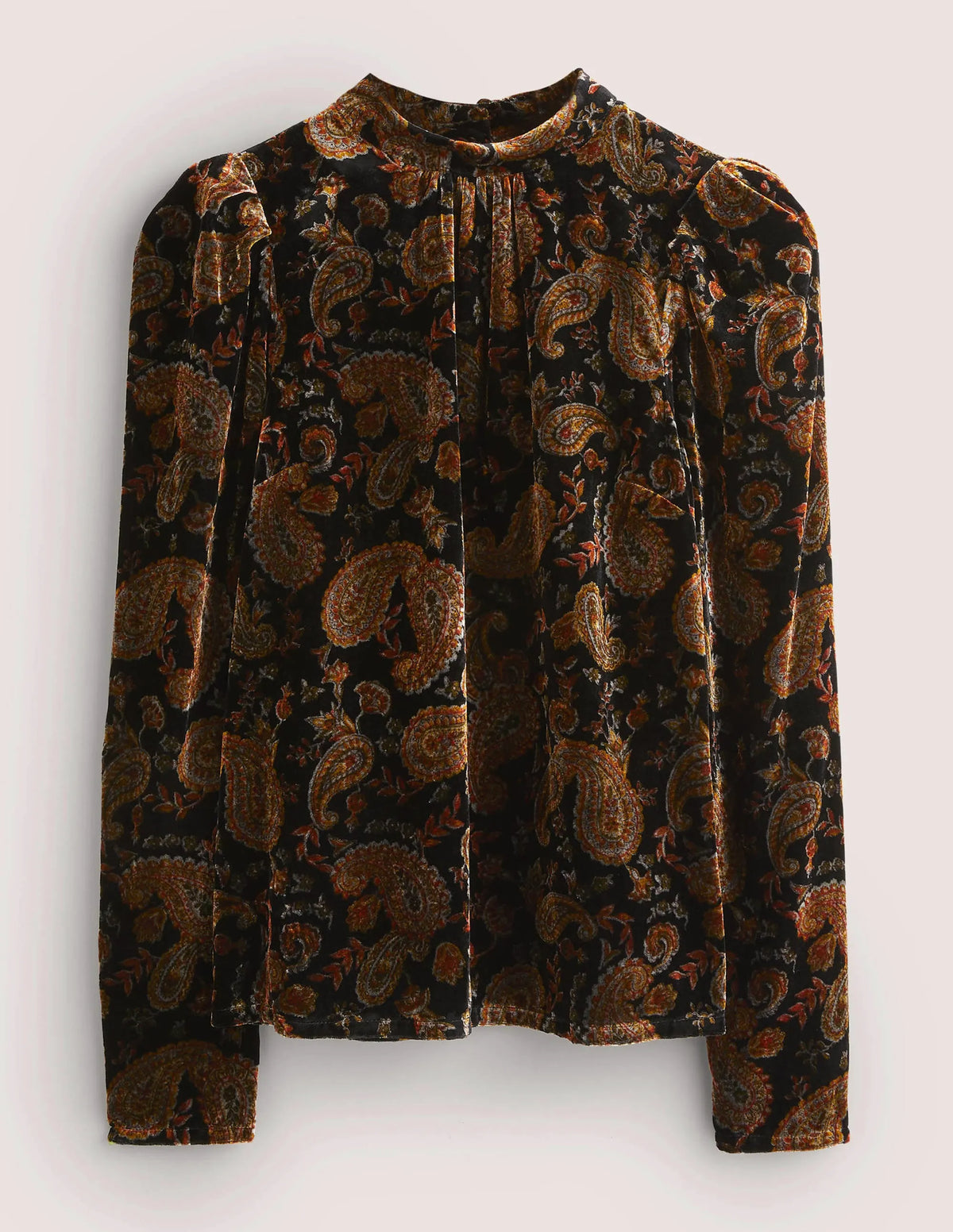 Black Paisley Mutton Sleeve Velvet Top-Black, Paisley Passion