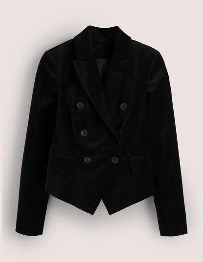 Double Breasted Velvet Blazer-Black