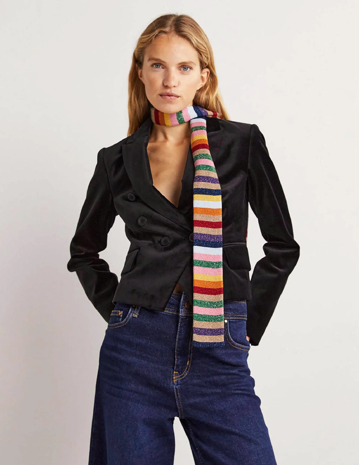 Double Breasted Velvet Blazer-Black
