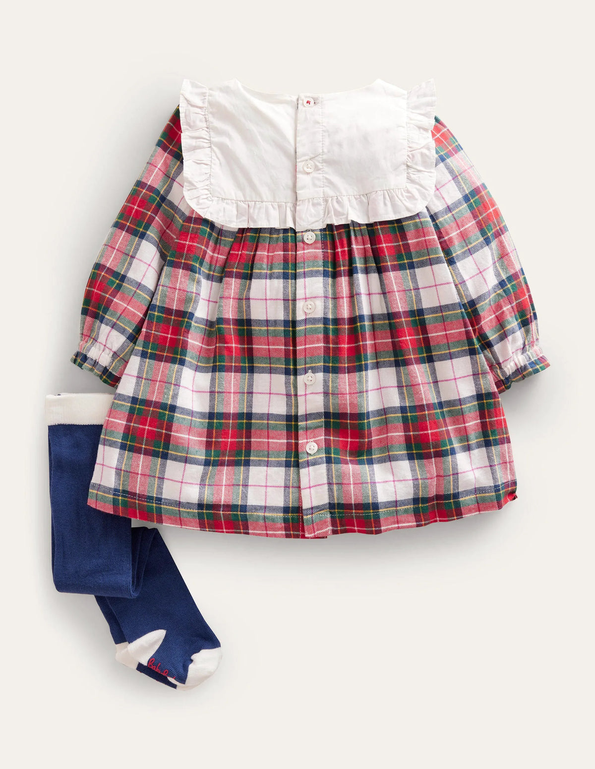 Check Dress and Tights Set-Ivory/Red Check