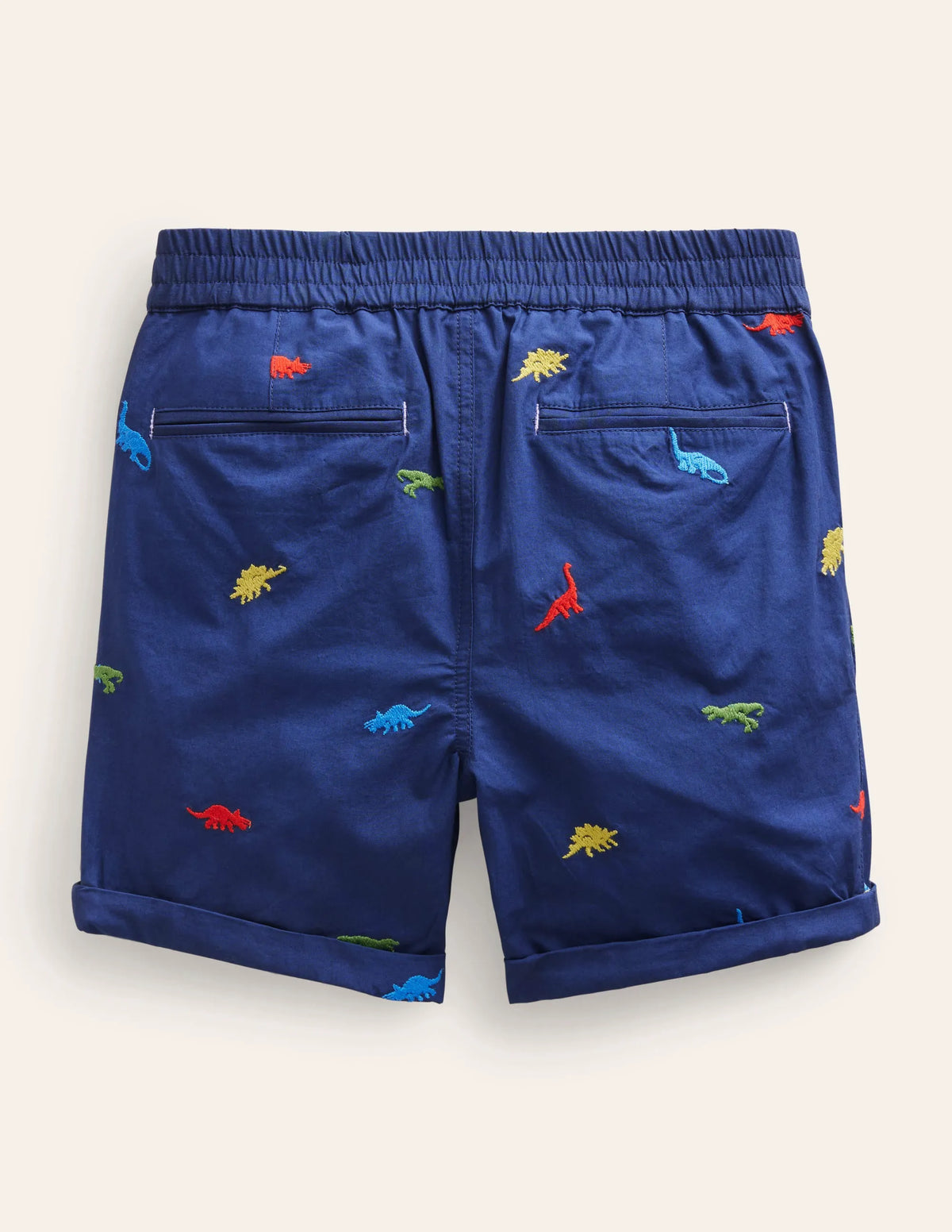 Smart Roll-Up Shorts-Dinosaur Embroidery Navy