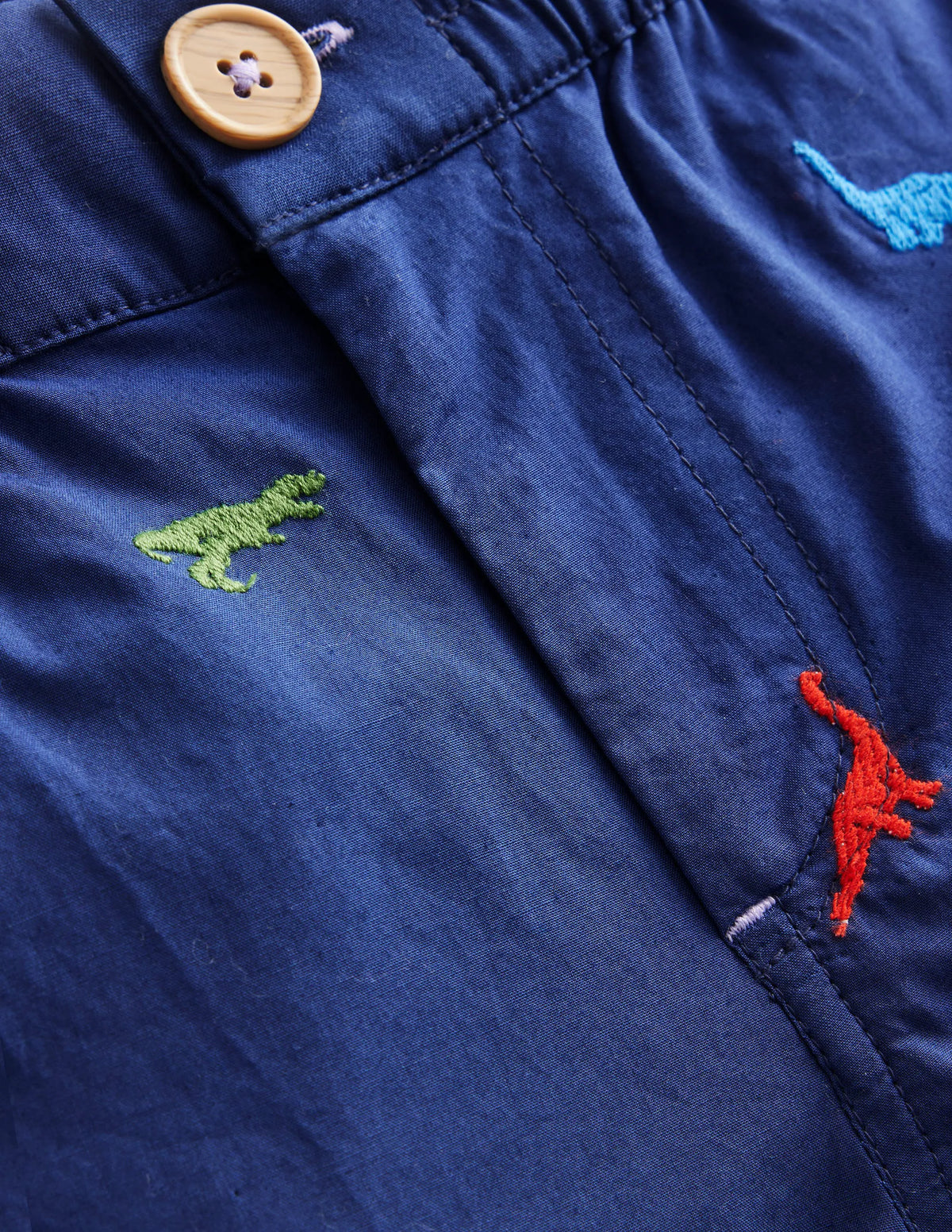 Smart Roll-Up Shorts-Dinosaur Embroidery Navy
