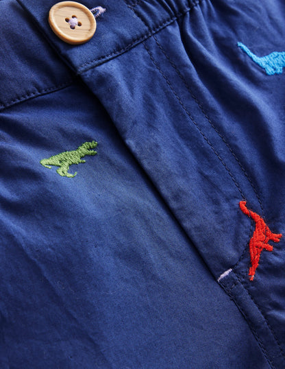 Smart Roll-Up Shorts-Dinosaur Embroidery Navy