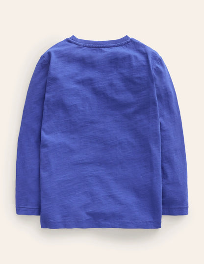 Long-sleeved Washed T-shirt-Bright Blue