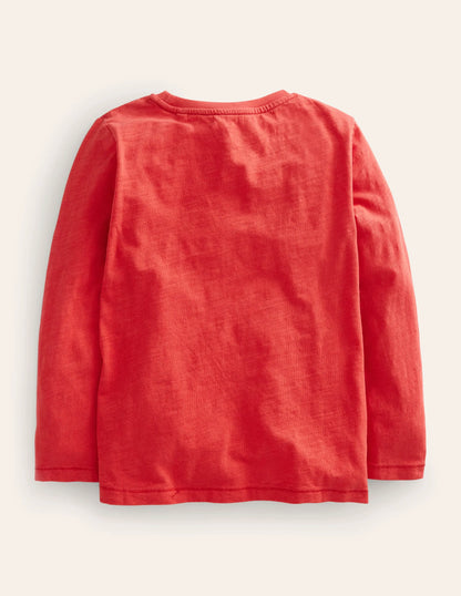 Long-sleeved Washed T-shirt-Rockabilly Red